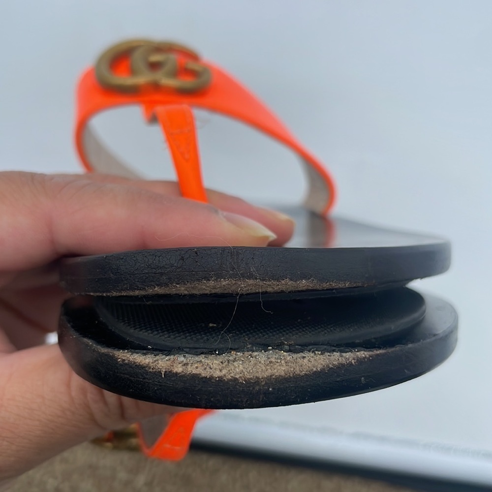 Gucci Orange leather Marmont GG thong sandals 37.5 - Picture 6 of 9